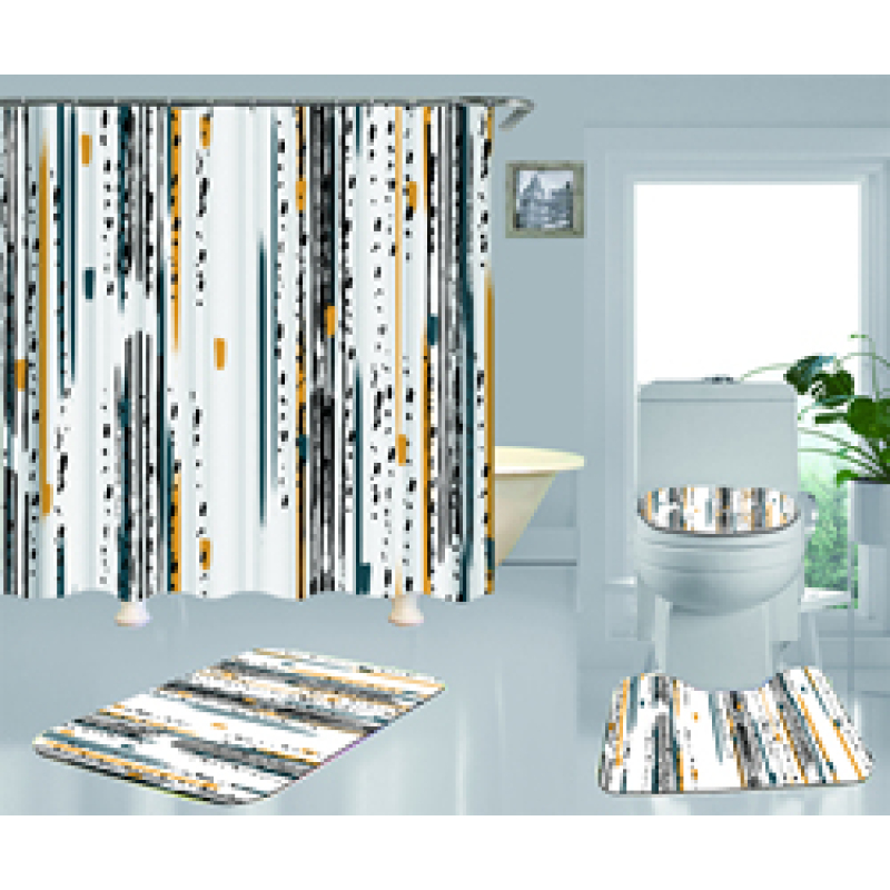 Hot Sell Blue Stripes Classic Design 100%Polyester Shower Curtain, Waterproof Digital Printed Bathroom Curtain Set/