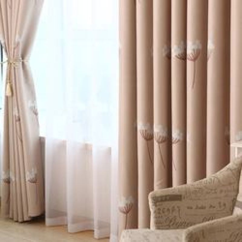 Curtain Fabric Blackout Embroidery Curtain,Simply Design Living Room Curtains#