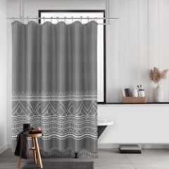 Waffle Waterproof Polyester Shower Curtain, Printing Bathroom Shower Curtain with Tassel$