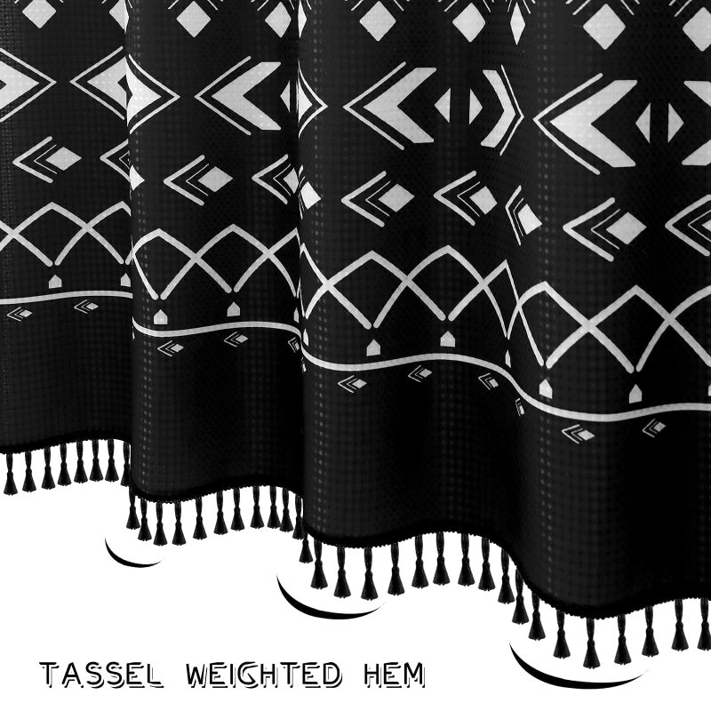 Waffle Waterproof Polyester Shower Curtain, Printing Bathroom Shower Curtain with Tassel$