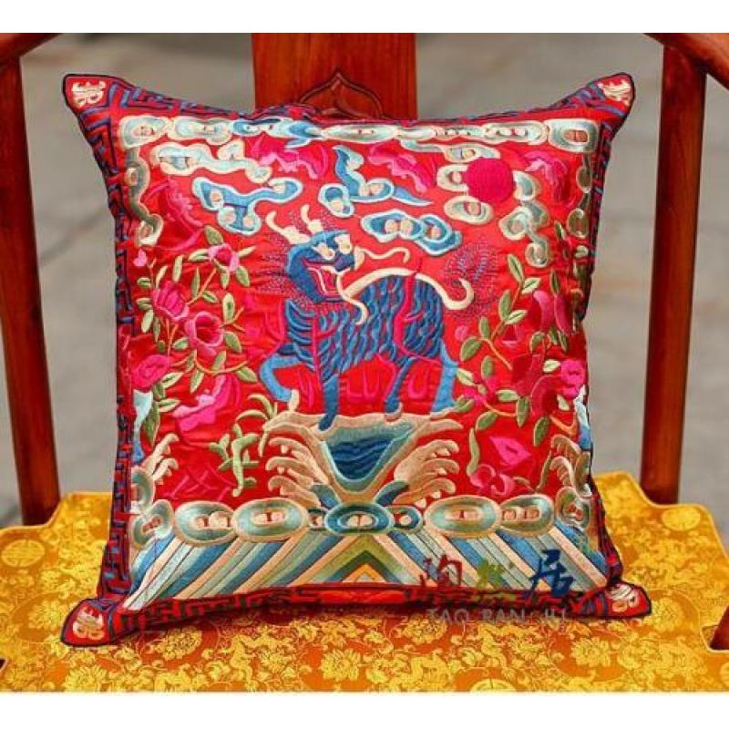 New Chinese Vintage Silk Embroidered Wine Red Dragon Cushion Case Cover,Sofa Cushion Cover/