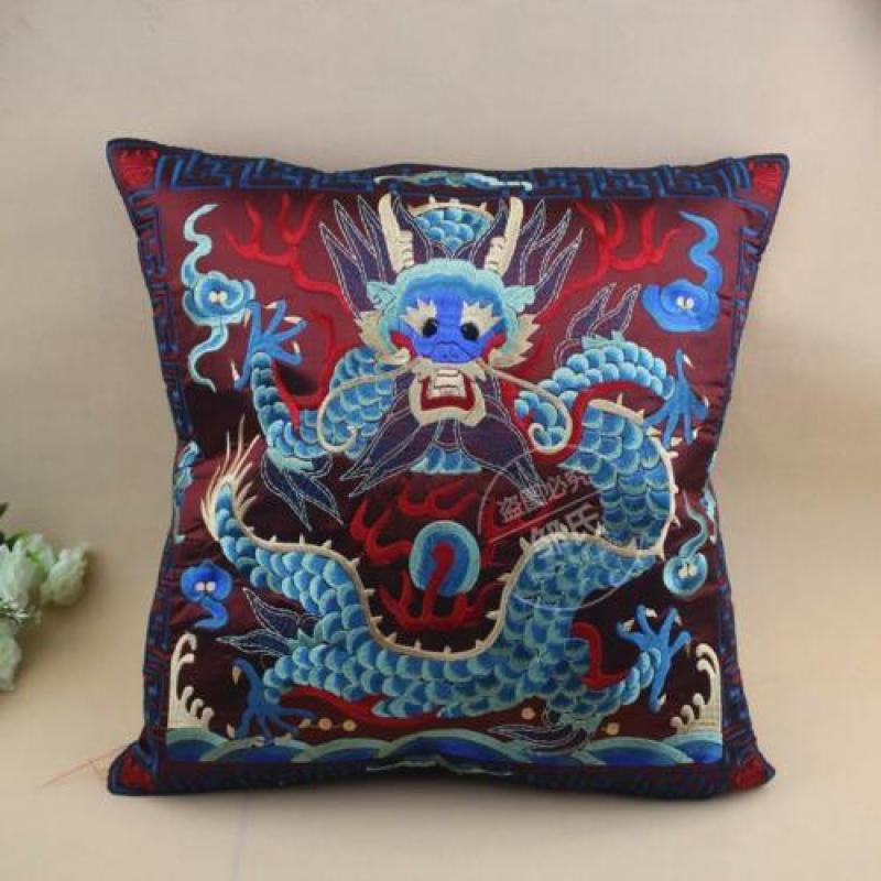 New Chinese Vintage Silk Embroidered Wine Red Dragon Cushion Case Cover,Sofa Cushion Cover/