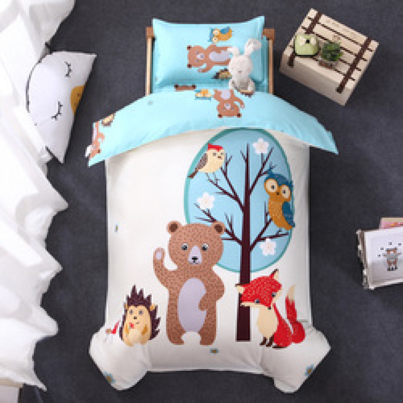 Nursery School 100% Cotton Cute Bedding Set Baby Bedsheet, 3 Piece Suit Cartoon Bedding Sets For Winter/