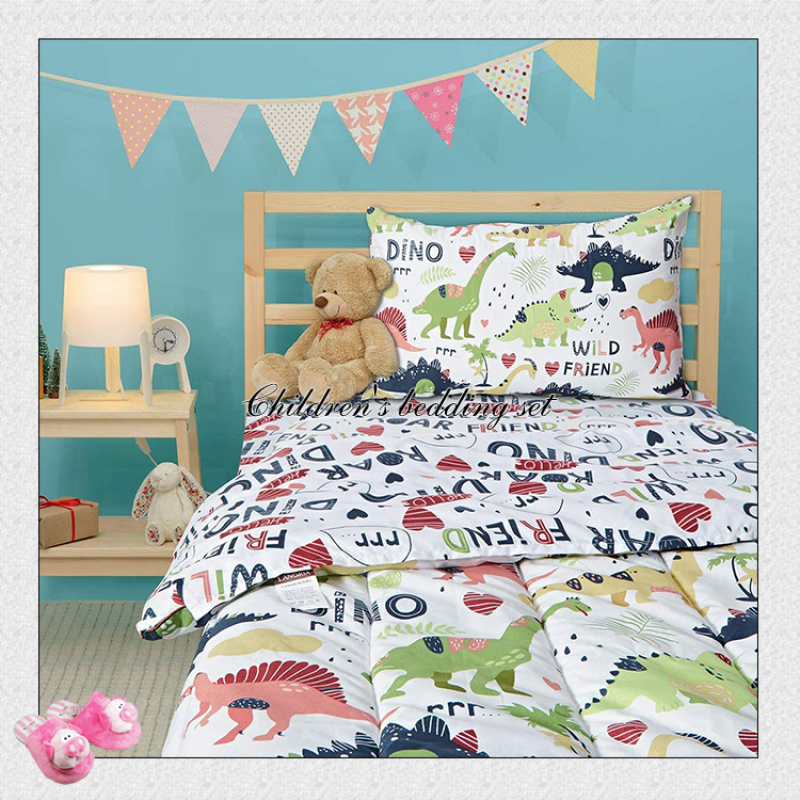 Nursery School 100% Cotton Cute Bedding Set Baby Bedsheet, 3 Piece Suit Cartoon Bedding Sets For Winter/