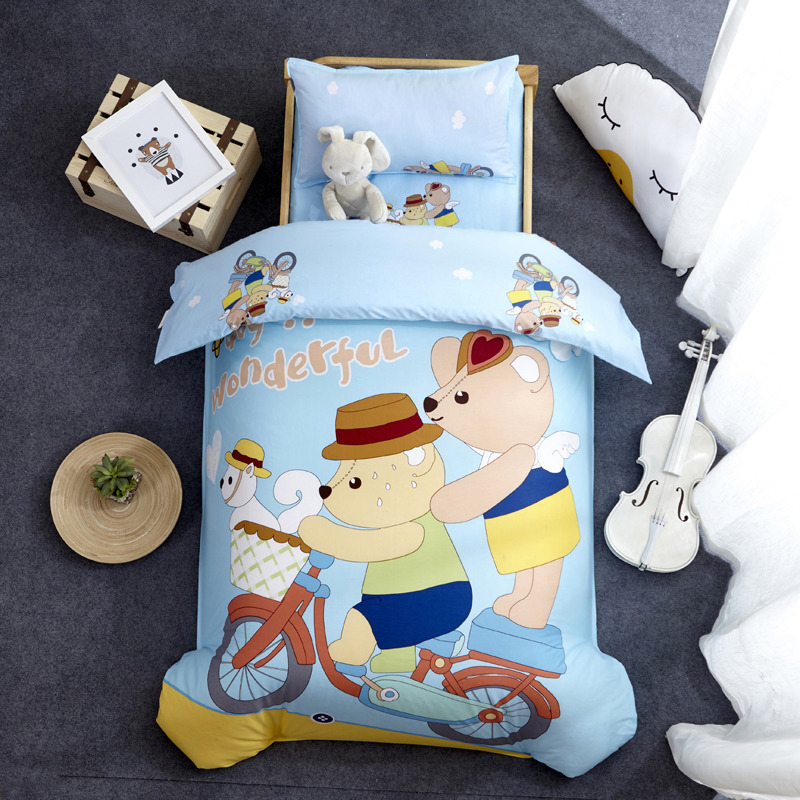 Nursery School 100% Cotton Cute Bedding Set Baby Bedsheet, 3 Piece Suit Cartoon Bedding Sets For Winter/