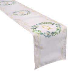 270 x 30 cm Table Runner Tablecloth, Jute Table Cover Boy Girl White Golden Fish in Wreath#
