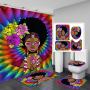 Hot Sell African Women Bath Waterproof Shower Curtain, Digital Print Polyester Non-Slip Rug Toilet Lid Cover Shower Curtain Set/