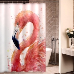 Thickened Flamingo Shower Curtain Set Free Of Punching, Partition Waterproof Bathroom Bathroom Hanging Curtain Cloth/