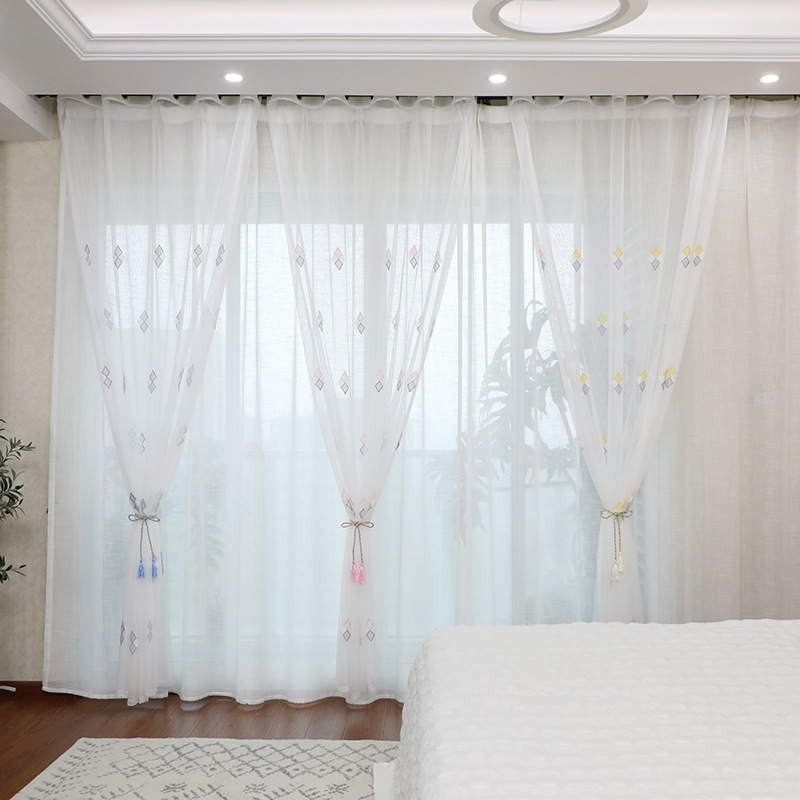 For Living Room Curtain Fabric , Fancy Embroidery Sheer Curtain/