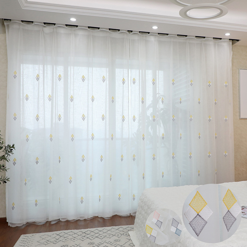 For Living Room Curtain Fabric , Fancy Embroidery Sheer Curtain/