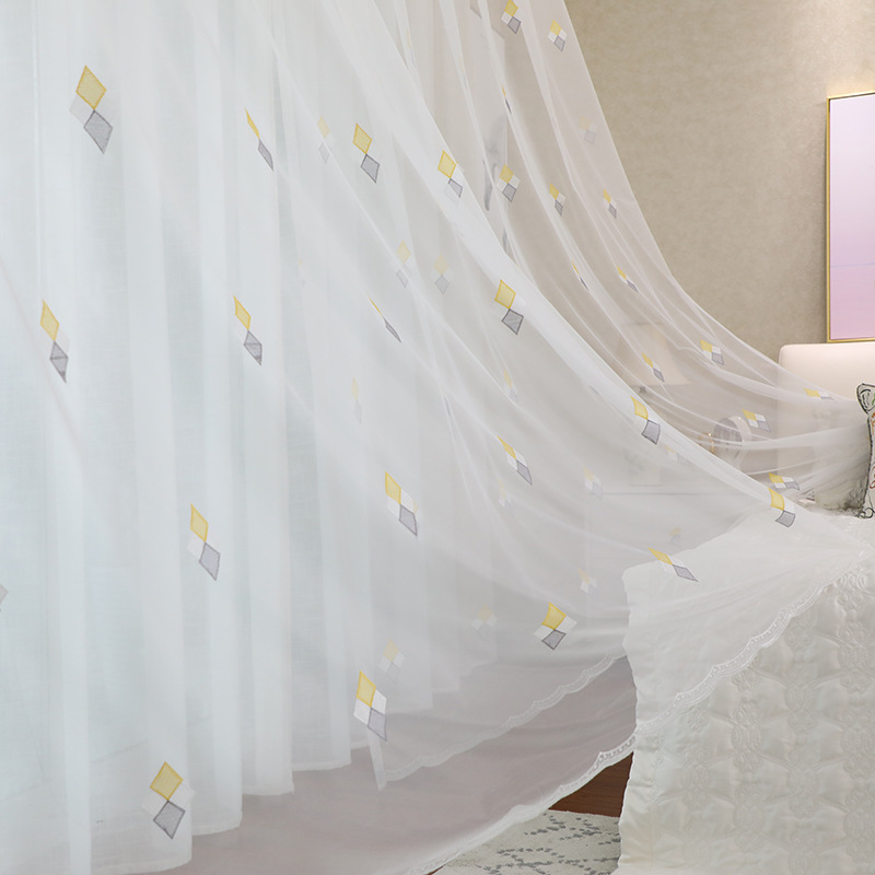 For Living Room Curtain Fabric , Fancy Embroidery Sheer Curtain/
