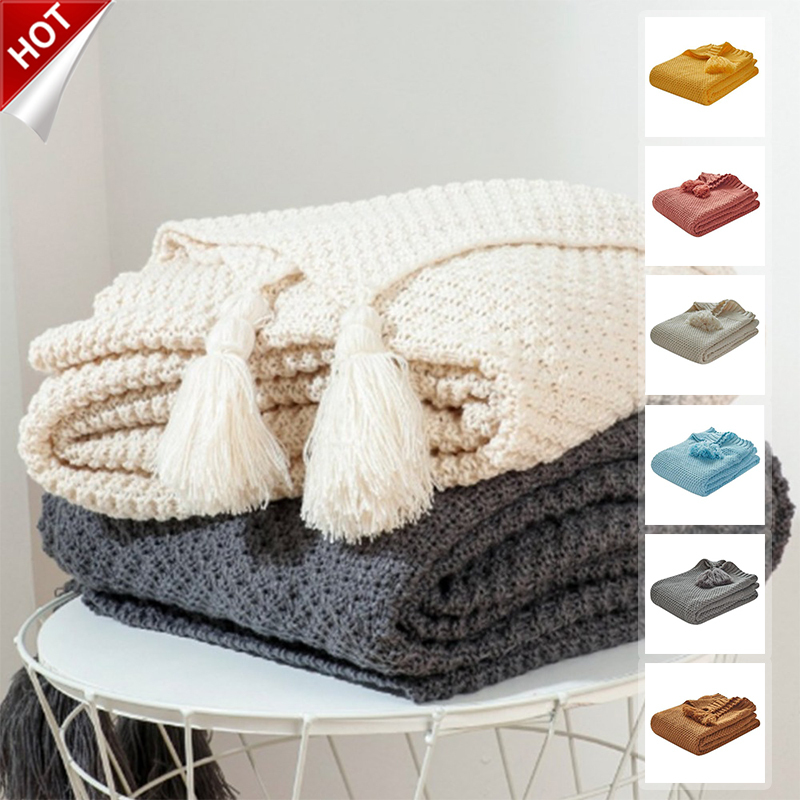 Super Warm Soft Blankets Bedspread on the Bed Sofa Blanket Tassel Knitting Ball Wool Leisure Soft Warm Blankets for Home/