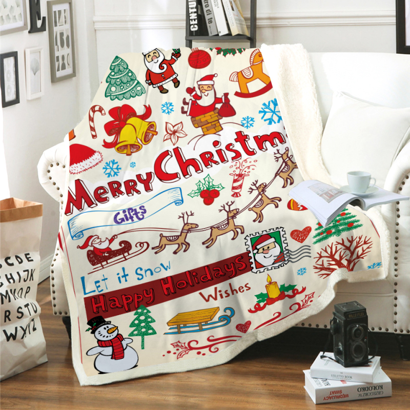 2020 Custom Design Thick Warm Throw Blanket, Wholesale Super Soft Velvet Sherpa Christmas Throw Blanket/