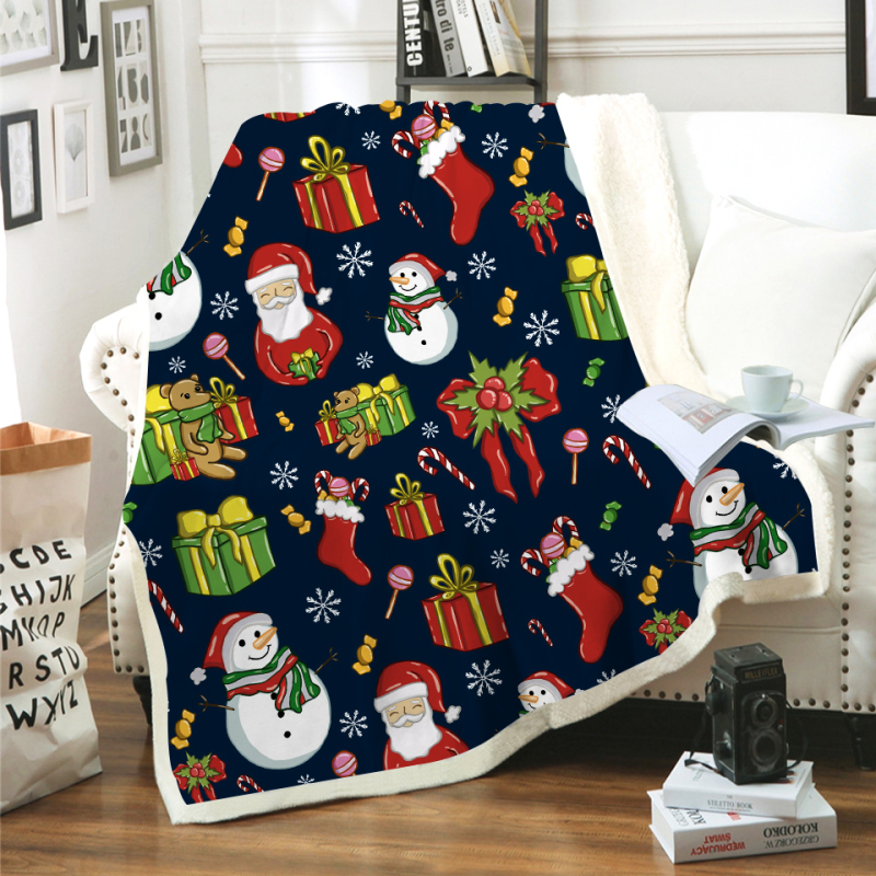 2020 Custom Design Thick Warm Throw Blanket, Wholesale Super Soft Velvet Sherpa Christmas Throw Blanket/