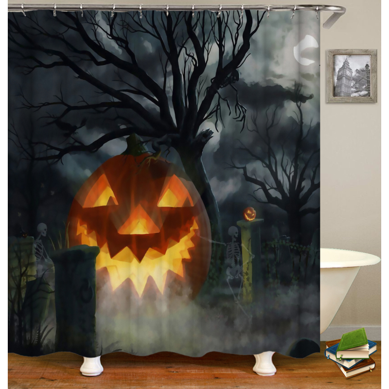 New Design Pumpkin Pattern Halloween Style Polyester Waterproof Mildewproof Shower Curtain,  Digital Print Shower Curtain/