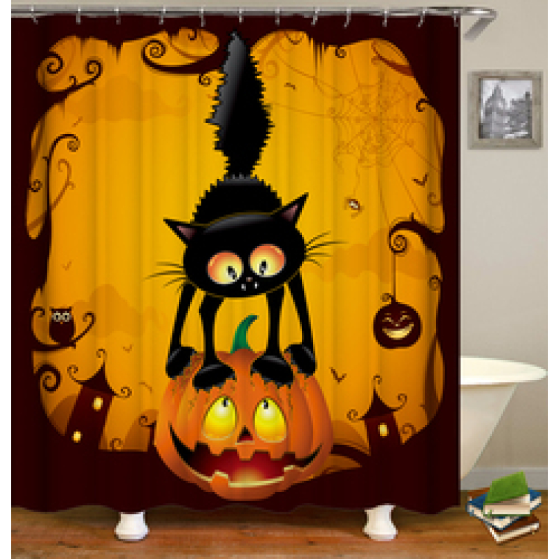 New Design Pumpkin Pattern Halloween Style Polyester Waterproof Mildewproof Shower Curtain,  Digital Print Shower Curtain/