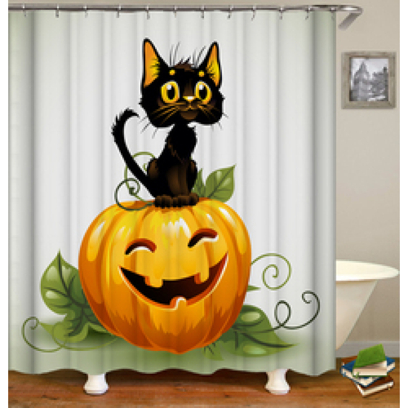 New Design Pumpkin Pattern Halloween Style Polyester Waterproof Mildewproof Shower Curtain,  Digital Print Shower Curtain/