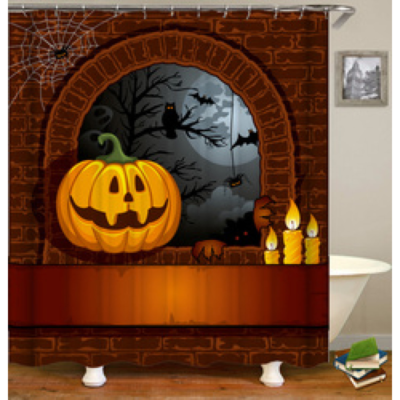 New Design Pumpkin Pattern Halloween Style Polyester Waterproof Mildewproof Shower Curtain,  Digital Print Shower Curtain/