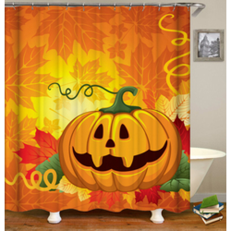 New Design Pumpkin Pattern Halloween Style Polyester Waterproof Mildewproof Shower Curtain,  Digital Print Shower Curtain/