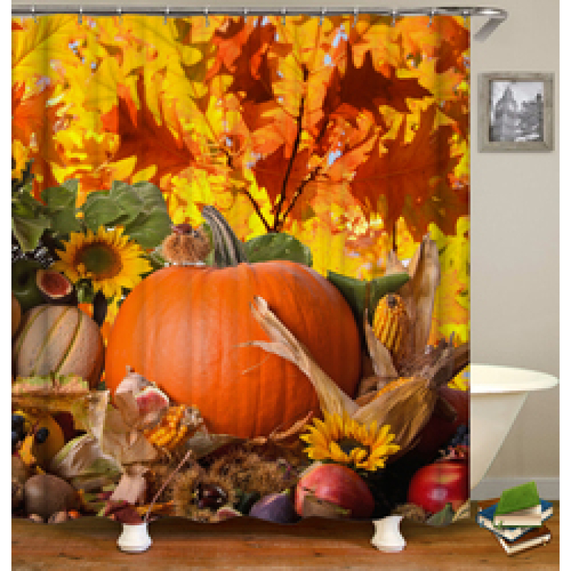 New Design Pumpkin Pattern Halloween Style Polyester Waterproof Mildewproof Shower Curtain,  Digital Print Shower Curtain/