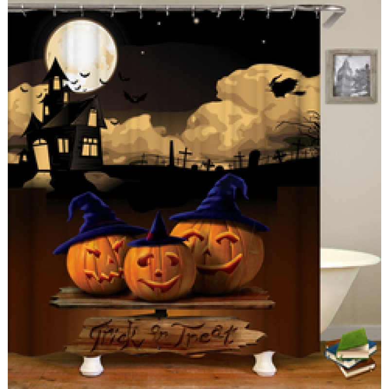 New Design Pumpkin Pattern Halloween Style Polyester Waterproof Mildewproof Shower Curtain,  Digital Print Shower Curtain/