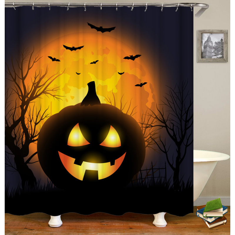 New Design Pumpkin Pattern Halloween Style Polyester Waterproof Mildewproof Shower Curtain,  Digital Print Shower Curtain/