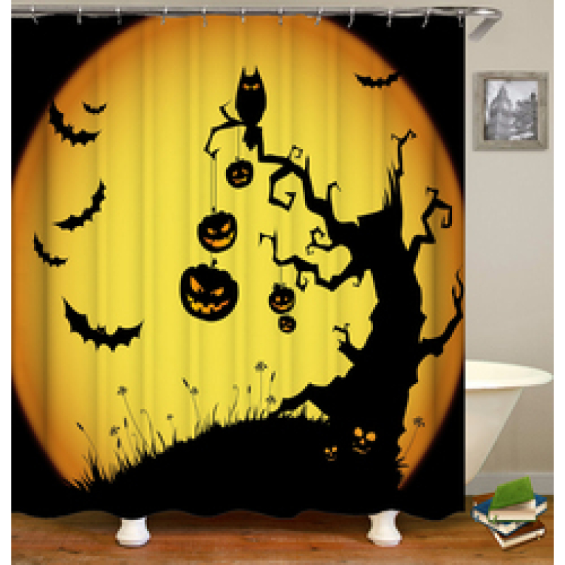 New Design Pumpkin Pattern Halloween Style Polyester Waterproof Mildewproof Shower Curtain,  Digital Print Shower Curtain/