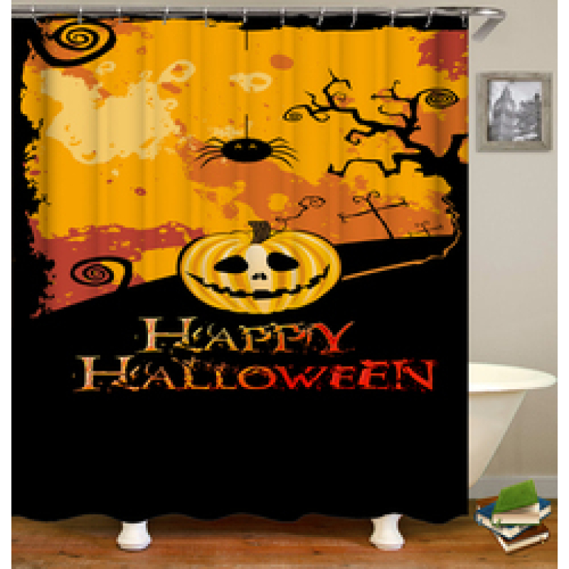 New Design Pumpkin Pattern Halloween Style Polyester Waterproof Mildewproof Shower Curtain,  Digital Print Shower Curtain/