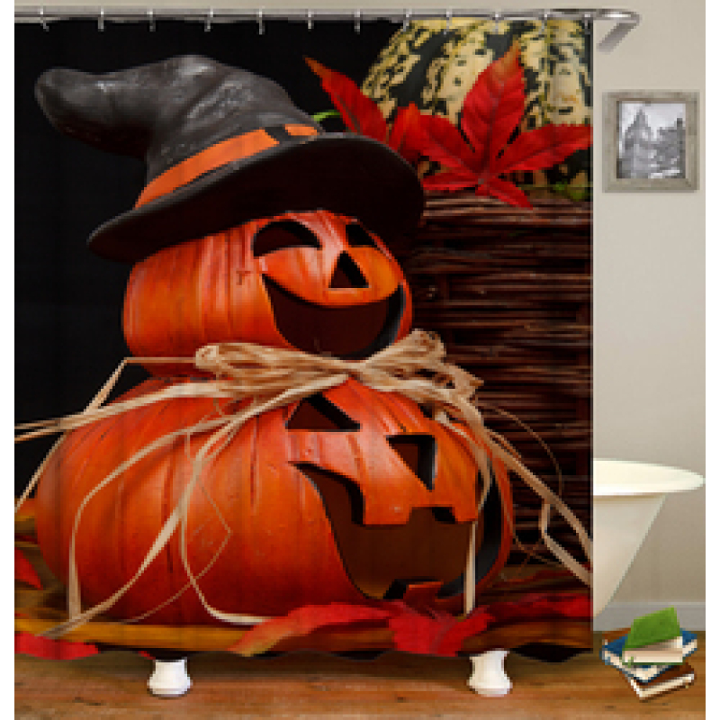 New Design Pumpkin Pattern Halloween Style Polyester Waterproof Mildewproof Shower Curtain,  Digital Print Shower Curtain/