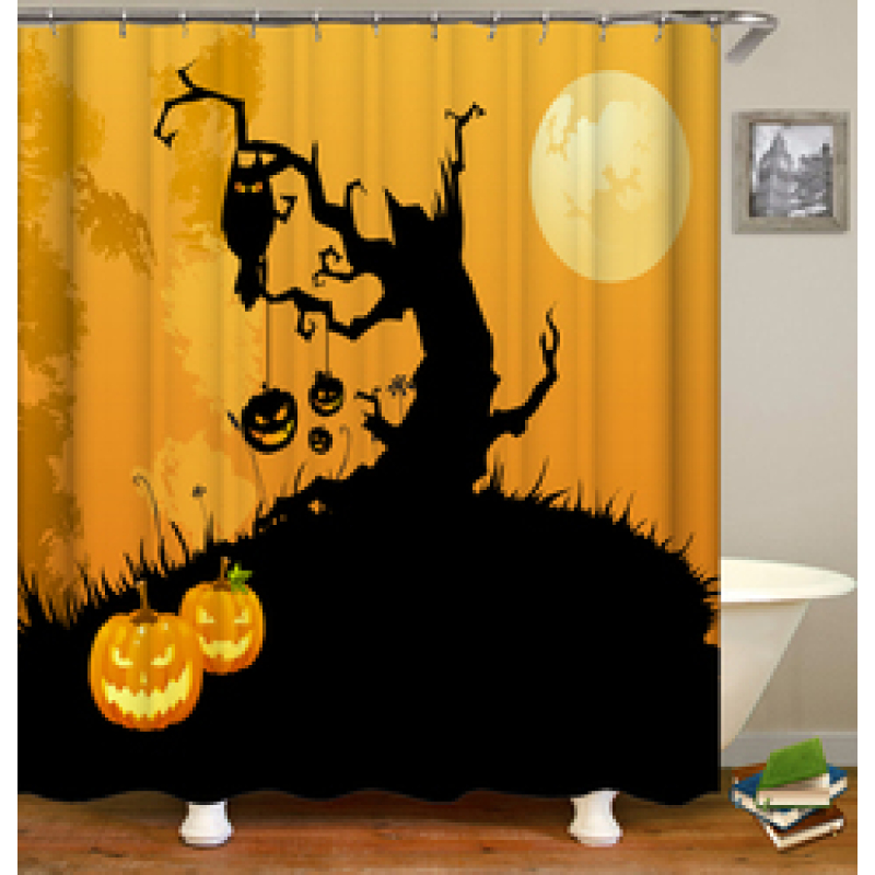 New Design Pumpkin Pattern Halloween Style Polyester Waterproof Mildewproof Shower Curtain,  Digital Print Shower Curtain/