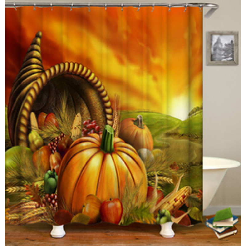 New Design Pumpkin Pattern Halloween Style Polyester Waterproof Mildewproof Shower Curtain,  Digital Print Shower Curtain/
