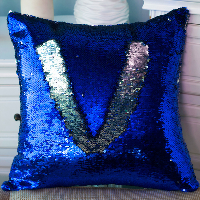 Decorativos 40*40cm Throw Pillows For Home Decor, Blue And Silver Sequin Mermaid Cushion Pillows Cover/