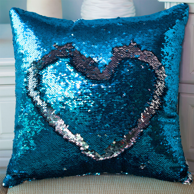 Decorativos 40*40cm Throw Pillows For Home Decor, Blue And Silver Sequin Mermaid Cushion Pillows Cover/