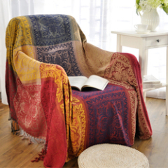 Ethnic Bohemian Grid Yarn-dyed Knitted Chenille sofa cover Blanket Towel Bed wall  Decor slipcover Travel picnic pad mat /