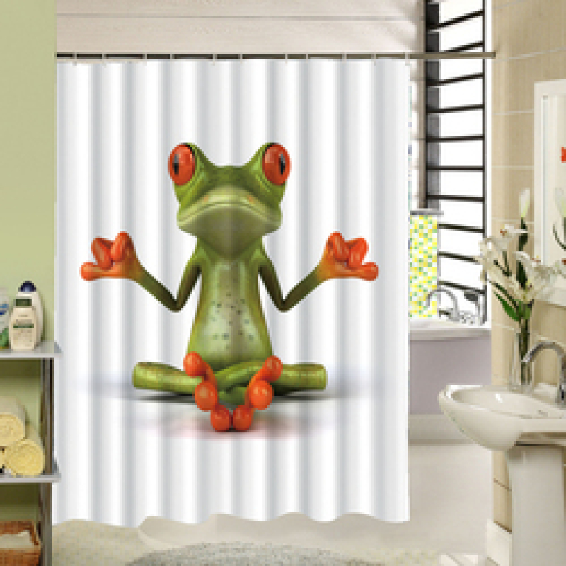 Printed Polyester Waterproof Children's Shower Curtain, White Green Frog Cute Shower Curtain/