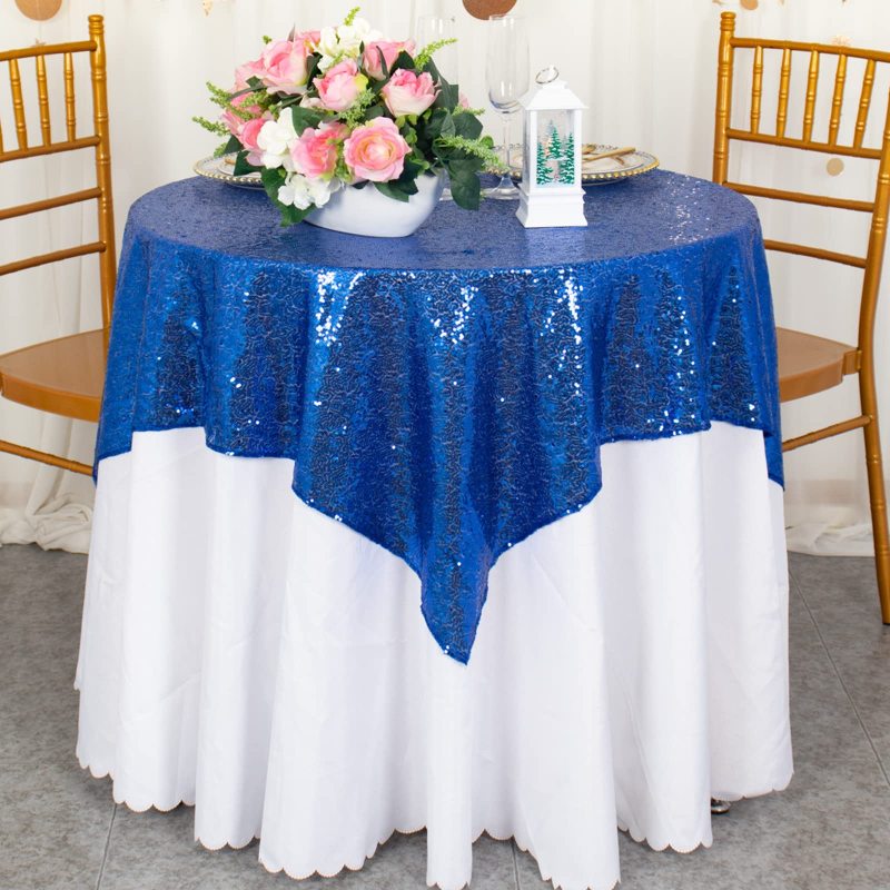 High Quality 90 x 132 inch 90 x 156 Decorative navel blue Shine Sequins Party 132 inch round kuxury Tablecloth For Wedding