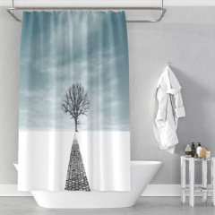Watercolor Botanical Green Leaves Shower Curtain Floral Pattern classy transparent Shower Curtain with White Backdrop