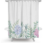 Watercolor Botanical Green Leaves Shower Curtain Floral Pattern classy transparent Shower Curtain with White Backdrop