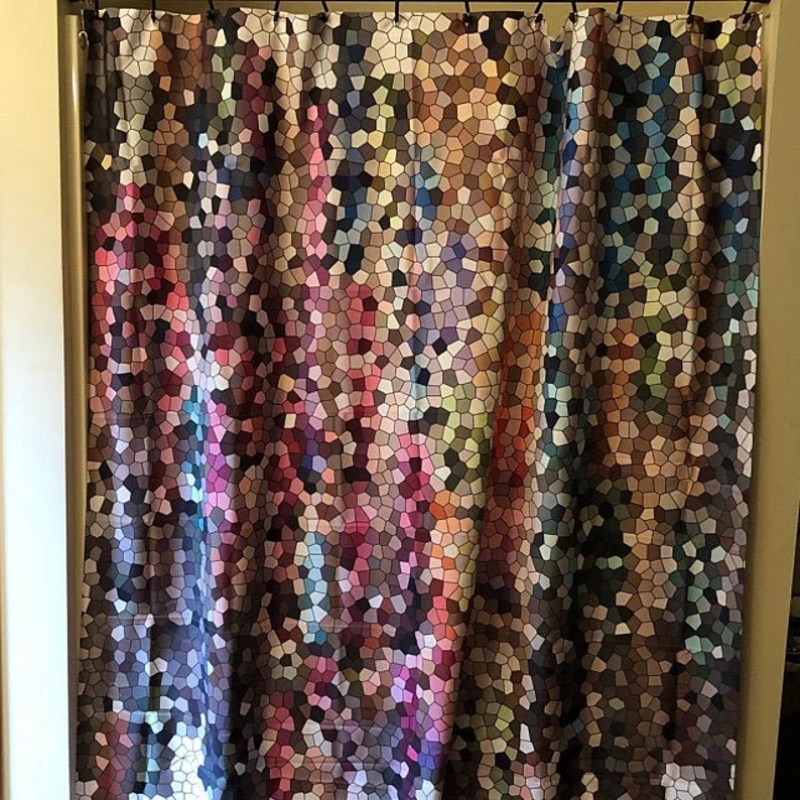 Jewel Tone Color Pigment Check Shower Curtain Set, Mosaic Waterproof Fabric Shower Curtain Set/