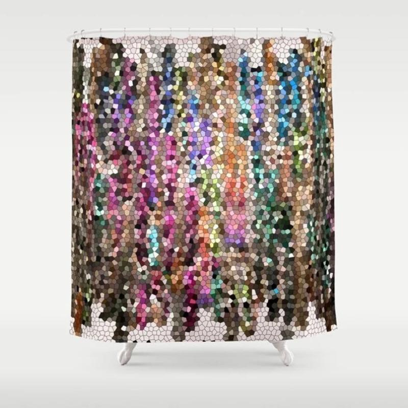 Jewel Tone Color Pigment Check Shower Curtain Set, Mosaic Waterproof Fabric Shower Curtain Set/