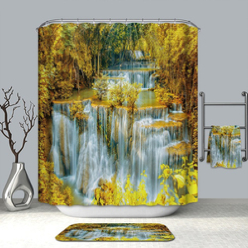 Made In China Nature Shower Curtain With Small Eyelet, Fancy Machine Washable Shower Curtain Water Repellent/
