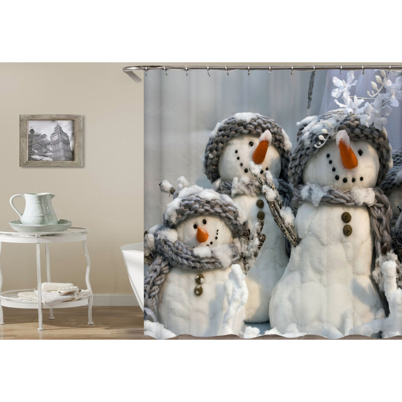P550 Christmas Shower Curtain Santa Claus Snowman Bell Trees Xmas Bathroom Shower Waterproof Polyester Fabric Curtains/