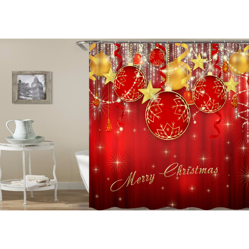 P550 Christmas Shower Curtain Santa Claus Snowman Bell Trees Xmas Bathroom Shower Waterproof Polyester Fabric Curtains/