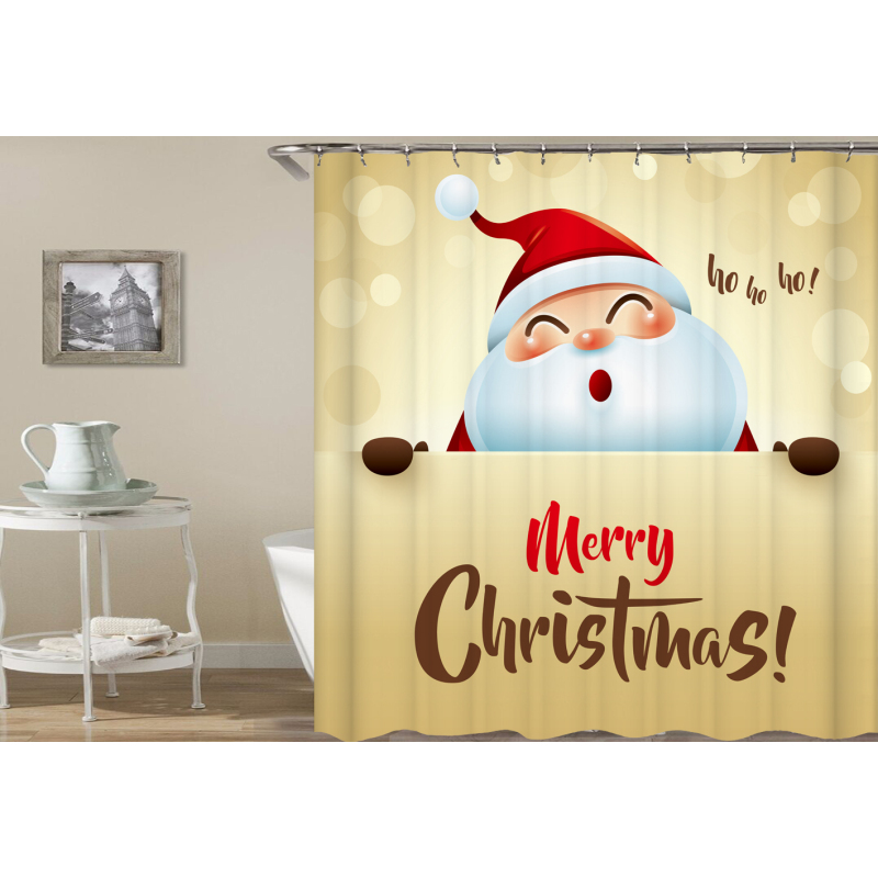 P550 Christmas Shower Curtain Santa Claus Snowman Bell Trees Xmas Bathroom Shower Waterproof Polyester Fabric Curtains/