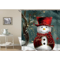 P550 Christmas Shower Curtain Santa Claus Snowman Bell Trees Xmas Bathroom Shower Waterproof Polyester Fabric Curtains/