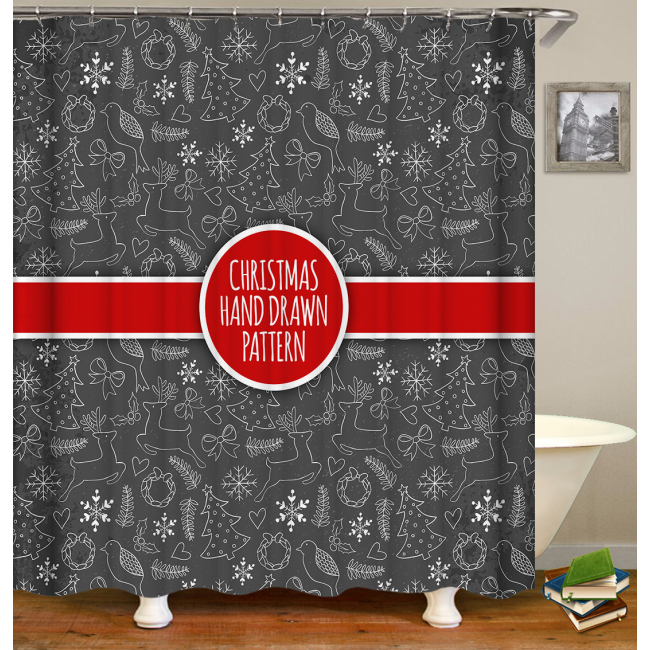 P550 Christmas Shower Curtain Santa Claus Snowman Bell Trees Xmas Bathroom Shower Waterproof Polyester Fabric Curtains/
