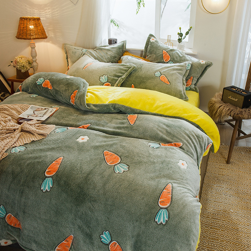 Coral Fleece Bedding Sets Queen Comforter, Custom Kids Cartoon Sets Bedding/