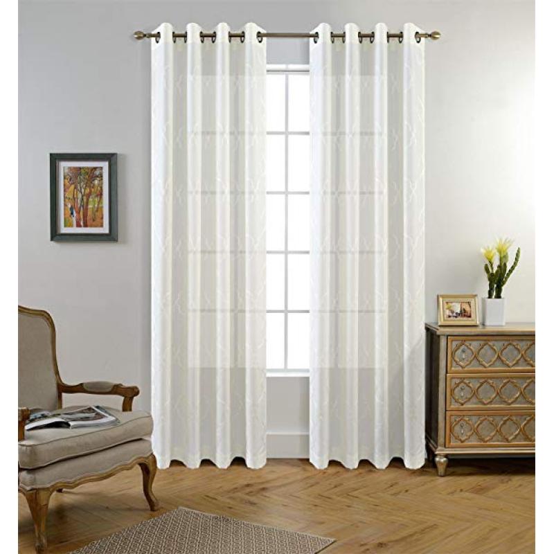 Moroccan Faux Linen Grommet Window Living Room Embroidered Semi Sheer Curtains