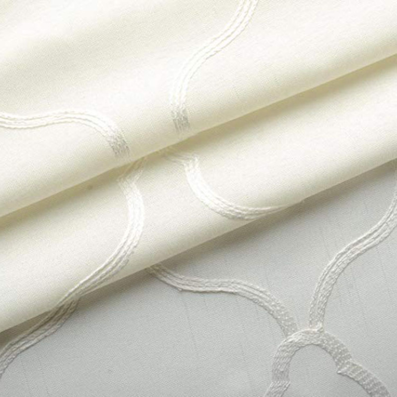 Moroccan Faux Linen Grommet Window Living Room Embroidered Semi Sheer Curtains