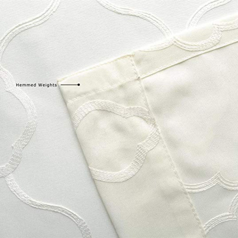 Moroccan Faux Linen Grommet Window Living Room Embroidered Semi Sheer Curtains